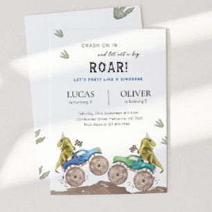 Invitación Cumpleaños conjunto de hermanos de camión monstruo