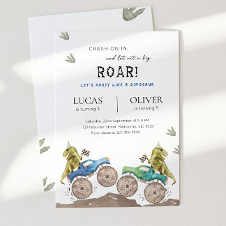 Invitación Cumpleaños conjunto de hermanos de camión monstruo