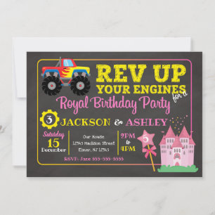 Invitación Cumpleaños conjunto de hermanos de Camión Monstruo