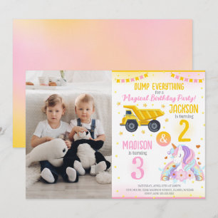 Invitación Cumpleaños conjunto de hermanos de Construcción y
