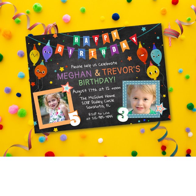 INVITACIÓN CUMPLEAÑOS CONJUNTO DE HERMANOS DE CUALQUIER EDAD (Subido por el creador)