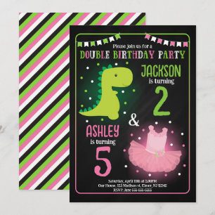 Invitación Cumpleaños conjunto de hermanos Dinosaurio y Baila