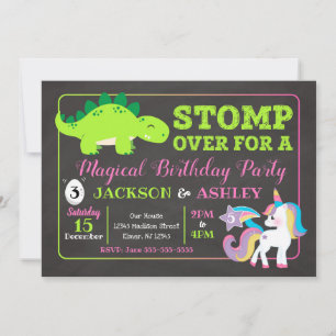 Invitación Cumpleaños conjunto de hermanos Dinosaurio y Unico