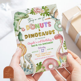 Invitación Cumpleaños conjunto de hermanos Donuts y Dinosauri