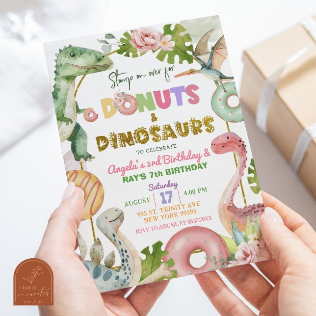Invitación Cumpleaños conjunto de hermanos Donuts y Dinosauri (Subido por el creador)