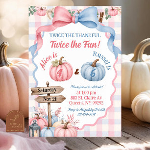 Invitación Cumpleaños conjunto de hermanos Pink and Blue Pump