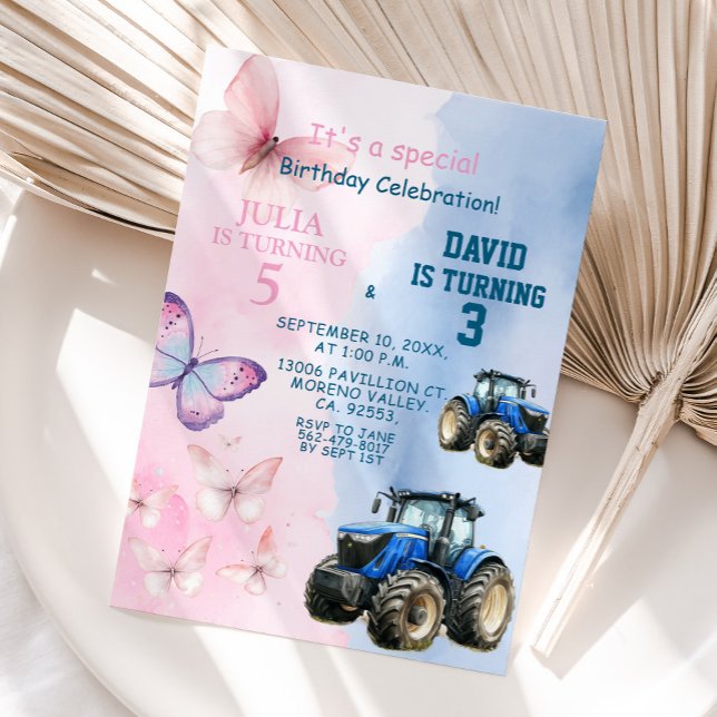 Invitación Cumpleaños conjunto de la mariposa y el tractor (Subido por el creador)