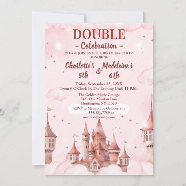 Invitación Cumpleaños conjunto de la princesa del castillo ro (Anverso)
