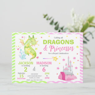 Invitación Cumpleaños conjunto de la princesa dragón de cuent