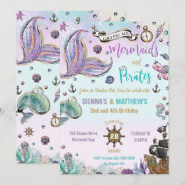 Invitación Cumpleaños Conjunto de las Sirenas y los Piratas b