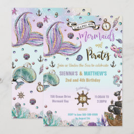 Invitación Cumpleaños Conjunto de las Sirenas y los Piratas b