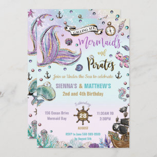 Invitación Cumpleaños Conjunto de las Sirenas y los Piratas b