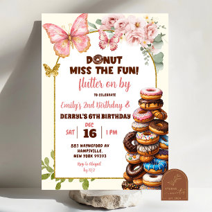 Invitación Cumpleaños Conjunto de Mariposas y Donuts