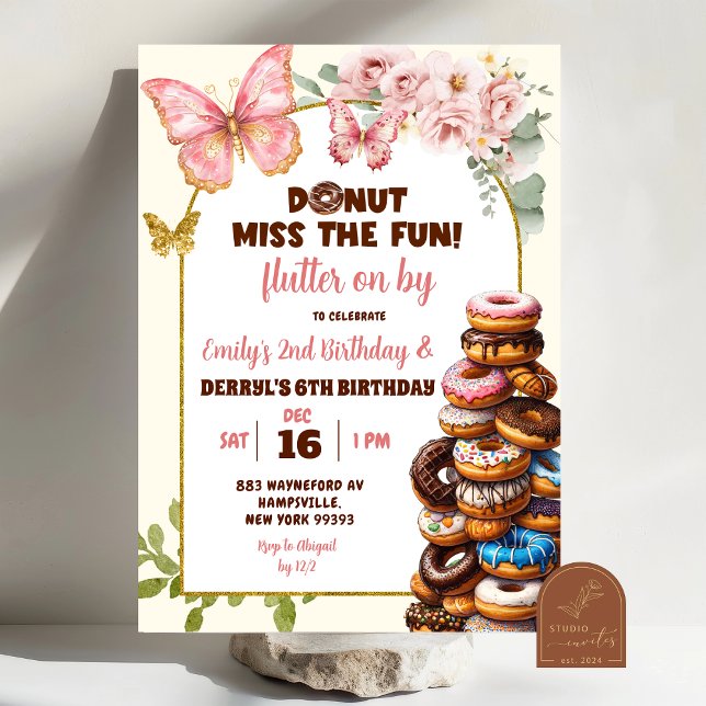 Invitación Cumpleaños Conjunto de Mariposas y Donuts (Subido por el creador)
