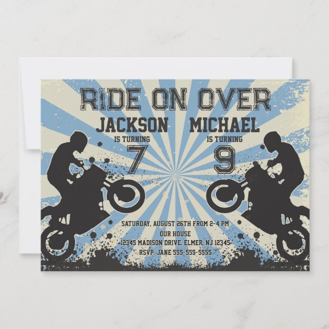Invitación Cumpleaños conjunto de moto de cross (Anverso)