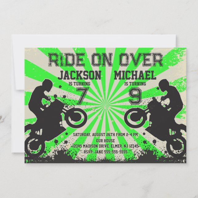 Invitación Cumpleaños conjunto de moto de cross (Anverso)
