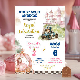 Invitación Cumpleaños conjunto de niña princesa y niño de coc