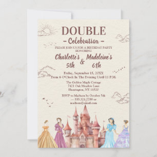Invitación Cumpleaños conjunto de niñas beige ilustrativo