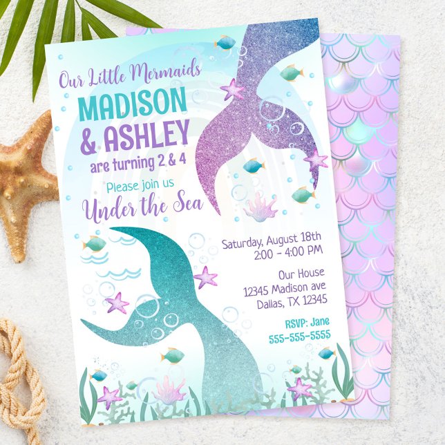 Invitación Cumpleaños conjunto de niñas cola de sirena bajo e (Subido por el creador)