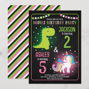 Invitación Cumpleaños conjunto de niño y niña dinosaurio unic