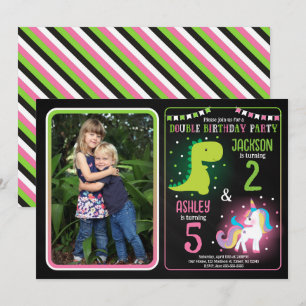 Invitación Cumpleaños conjunto de niño y niña dinosaurio unic