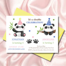 Cumpleaños conjunto de niño y niña panda lindos