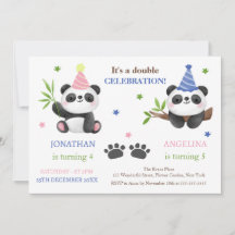 Cumpleaños conjunto de niño y niña panda lindos