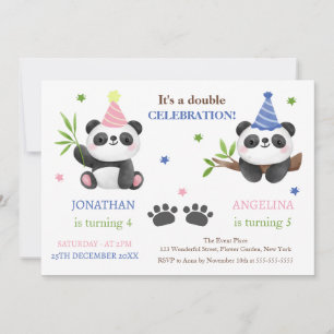 Invitación Cumpleaños conjunto de niño y niña panda lindos