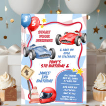 Cumpleaños conjunto de niños de coches de carreras