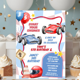 Invitación Cumpleaños conjunto de niños de coches de carreras