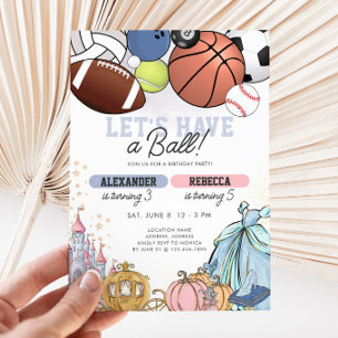 Invitación Cumpleaños conjunto de niños Deportes y Princesa A