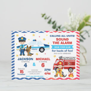 Invitación Cumpleaños conjunto de policía y bombero