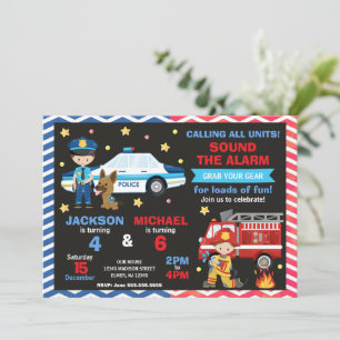 Invitación Cumpleaños conjunto de policía y bombero