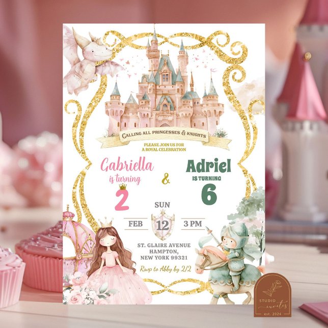 Invitación Cumpleaños conjunto de princesa y caballero niño n (Subido por el creador)