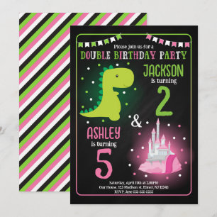 Invitación Cumpleaños conjunto de príncipe dinosaurio y princ