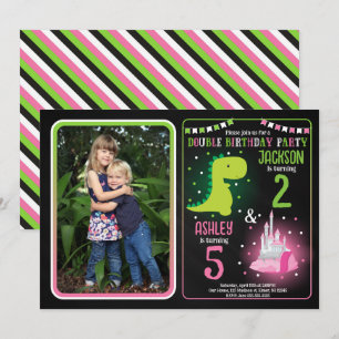 Invitación Cumpleaños conjunto de príncipe y princesa hermano