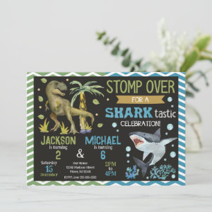 Invitación Cumpleaños conjunto de tiburones y dinosaurios