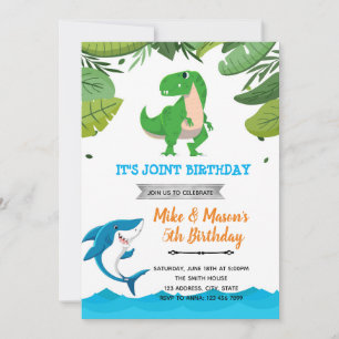 Invitación Cumpleaños conjunto de tiburones y dinosaurios 