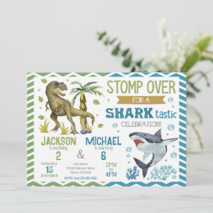 Invitación Cumpleaños conjunto de tiburones y dinosaurios