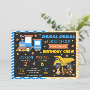 Invitación Cumpleaños conjunto de Tren Choo Choo y Construcci