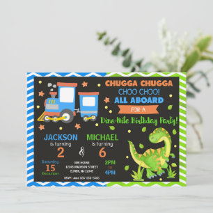Invitación Cumpleaños conjunto de Tren Choo Choo y Dinosaurio