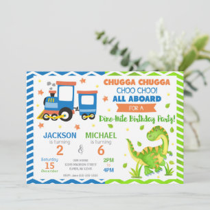 Invitación Cumpleaños conjunto de Tren Choo Choo y Dinosaurio