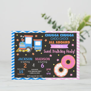 Invitación Cumpleaños conjunto de Tren Choo Choo y Donas
