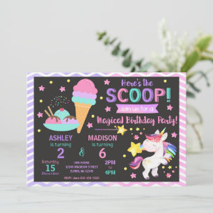 Invitación Cumpleaños conjunto de Unicornio y Helado   Fiesta