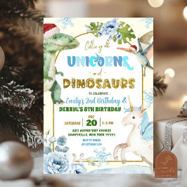 Invitación Cumpleaños conjunto de unicornios de Navidad y din