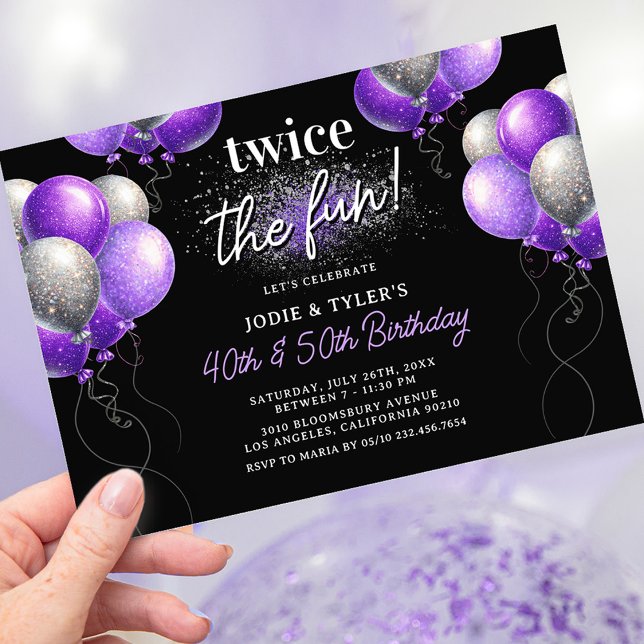 Invitación Cumpleaños conjunto Doble Morado y Plata (Subido por el creador)