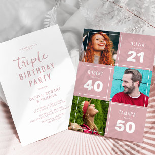 Invitación Cumpleaños conjunto moderno de 3 fotos Fiesta