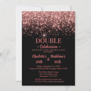 Invitación Cumpleaños conjunto Rosa Negra Brillo Dorado de Mo