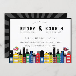 Invitación Cumpleaños Conjunto Tema De Superhéroes