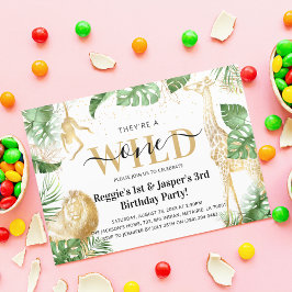 Invitación Cumpleaños conjunto Wild One Jungle Verdor y Oro